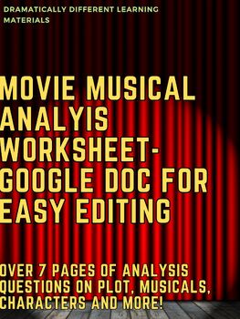 Preview of Movie Musical Analysis Worksheet High School Google Doc Theatre Drama