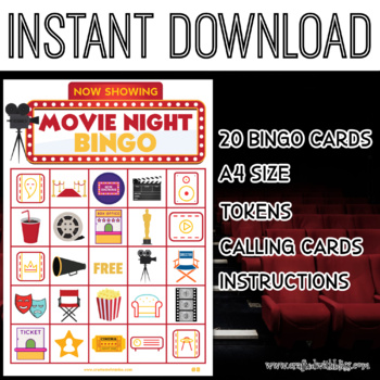 movie night bingo for kids movie night bingo birthday party tpt