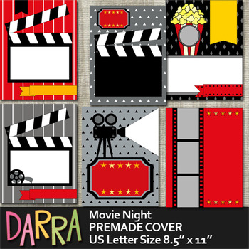 Preview of Movie Night Premade Cover Template - Planner Binder Page Cover