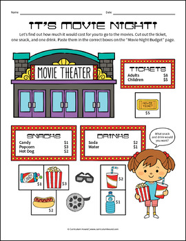 Movie Theater Budgeting Activity - Pretend Play & Worksheet Formats