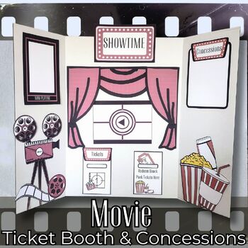 Preview of Movie Night (or Movie Day) Ticket Booth & Concessions Display Board