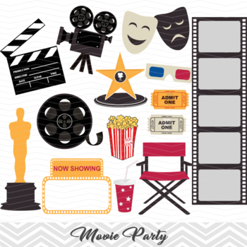 Preview of Movie Party Digital Clip Art, Cinema Theater Hollywood Theme Clip Art 00163