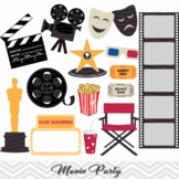 Movie Party Digital Clip Art, Cinema Theater Hollywood The