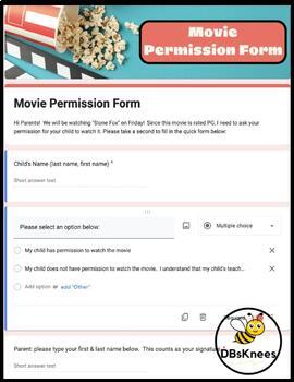 Preview of Movie Permission Form (Editable Google Form)