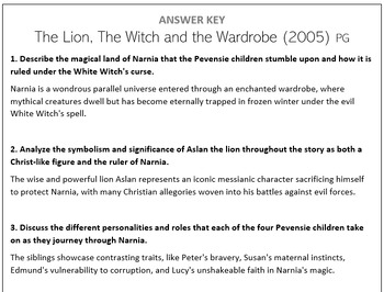 Preview of Movie Questions - Chronicles of Narnia - Lion the Witch and the Wardrobe (2005)