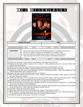 Preview of Movie Questions - Les Misérables 1998