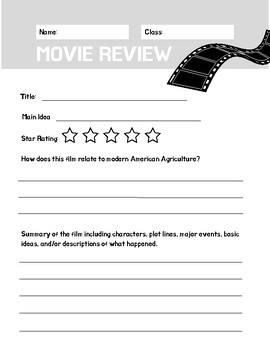Preview of Movie Review Worksheet for any movie