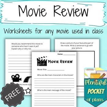 Movie Review Worksheets!! Free!! by Plentiful Pocket of Plans | TPT