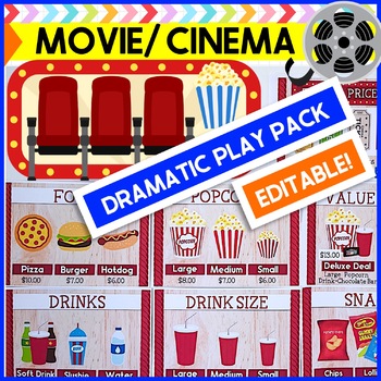 Preview of Movie Theater Cinema Dramatic Play Center Set Editable