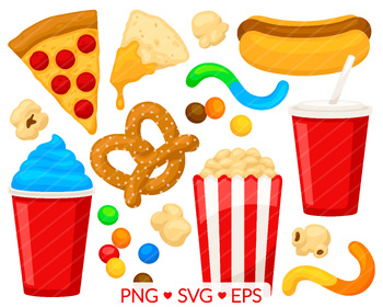 Preview of Movie Theater Food Clipart- SVG, PNG, EPS Images - Movie Popcorn Clip Art