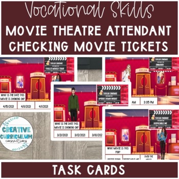 Preview of Movie Theatre Vocational/Job Task Reviewing Customer's Movie Tickets Task Cards