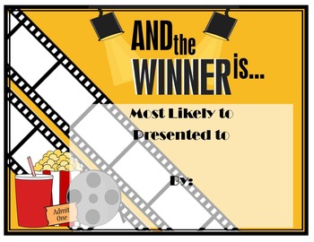Preview of Movie Themed Award Editable