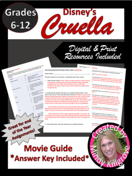 Preview of Movie Viewing Guide and Activities Compatible with Disney's Cruella 