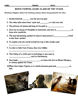 Preview of Movie Viewing Guide for Clash of the Titans (2010 version) with KEY