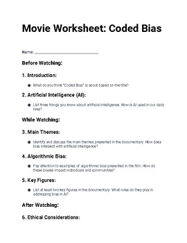 Preview of Movie Worksheet "Coded Bias"