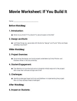 Preview of Movie Worksheet  "If You Build It"