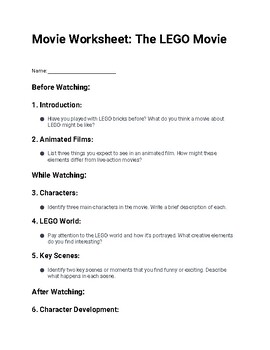 Preview of Movie Worksheet "The LEGO Movie"
