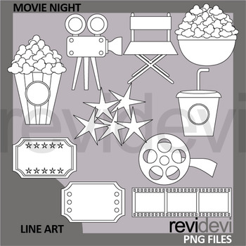 Preview of Movie night clip art black and white