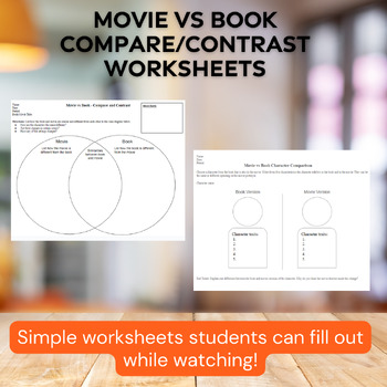 Preview of Movie vs Book - Compare/Contrast Worksheets - Blank Templates and "The Giver"