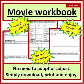 Preview of Movie workbook English French German