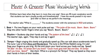 Preview of Movin' and Groovin' Music Vocabulary Words