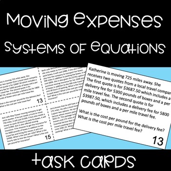 Preview of Moving Expenses - Systems of Equations - Editable Task Cards