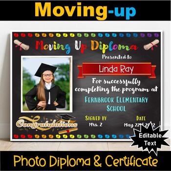 Preview of Moving Up Ceremony Certificate/Diploma, Chalkboard, Promotion, EDITABLE