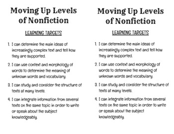 Preview of Moving Up Levels of Nonfiction Reading Notebook Resources