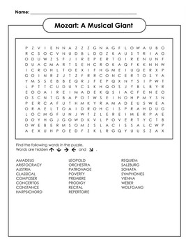 Mozart: A Musical Giant Wordsearch by The Music Teacher Store | TPT