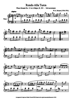 Preview of Mozart Rondo Alla Turca (Turkish March) - piano arrangement for beginners