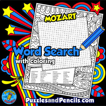 Preview of Mozart Word Search Puzzle Activity with Coloring | Famous Music Composers