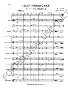 Preview of Mozart's Clarinet Quintet K.581 for Woodwind Ensemble (Allegro) Score+Parts