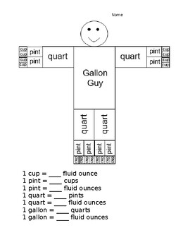Preview of Mr. Gallon Man Diagram - 5th Grade Volume Measuring Units, Cups, quart, ounce