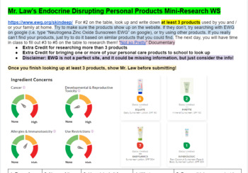 Preview of Mr. Law’s Endocrine Disrupting Personal Products Mini-Research Worksheet