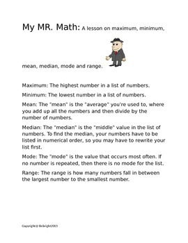 Preview of Mr. Math (Max, Min, Mean, Med, Mode, Range)