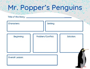 Preview of Mr. Popper's Penguins Book Club Story Outline Idea Board Elementary Reading