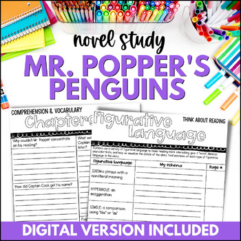 Preview of Mr. Popper's Penguins Novel Study - Comprehension Questions & Reading Activities