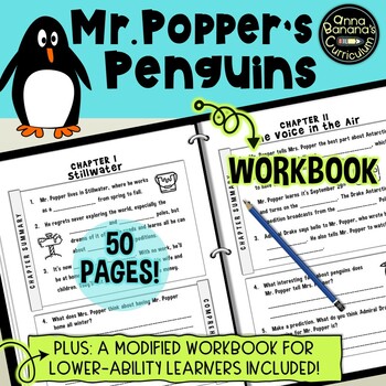 Preview of MR. POPPER'S PENGUINS WORKBOOK: Vocab + Comprehension PRINT Novel Study