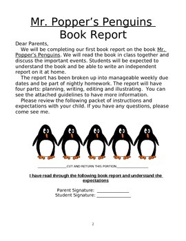 Preview of 3rd Grade Mr. Popper's Penguins Novel Study, Book Report Teaching Kit and Tools