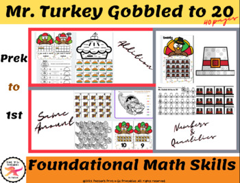 Preview of Mr. Turkey Gobbled to 20- Math Center Games (Prek-1st)