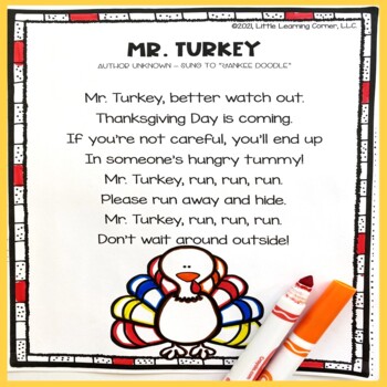 Preview of Mr. Turkey Thanksgiving Poem for Kids