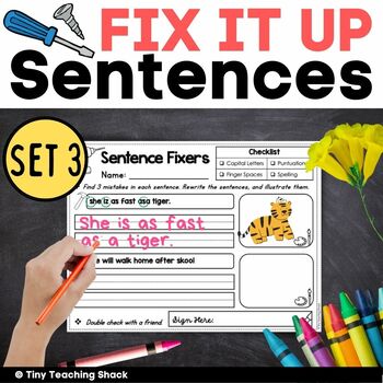 Preview of Fix It Up Sentences Set 3- Sentence Editing Worksheets for First Grade Grammar