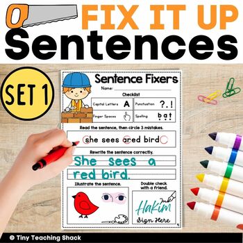 Preview of Fix It Up Sentences Set 1- Sentence Editing Worksheets for First Grade Grammar