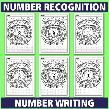 Preview of March Activities, Number Writing Practice 1-20, Tracing & Recognition Gold