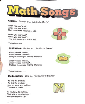 Preview of Mrs. Dutra's 3rd Grade Math Music Songs Vol. 1