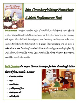Preview of Mrs. Greenberg's Messy Hanukkah - Math Performance Tasks