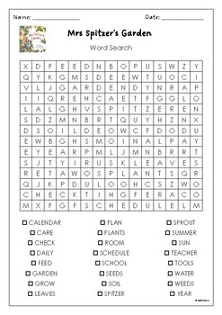 Mrs. Spitzer's Garden Word Search Puzzle Printable Activity by Edith Pattou