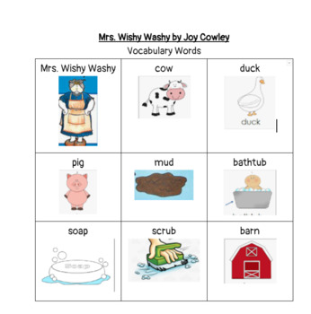 Preview of Mrs. Wishy Washy Vocabulary