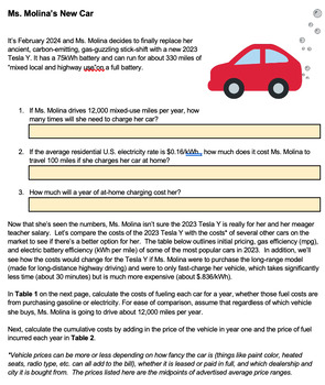 Preview of Ms. Molina's New Car AP Environmental Science Fuel Efficiency Calculation w/ KEY