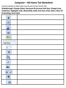 ms word ribbon home tab worksheet by think learn blossom